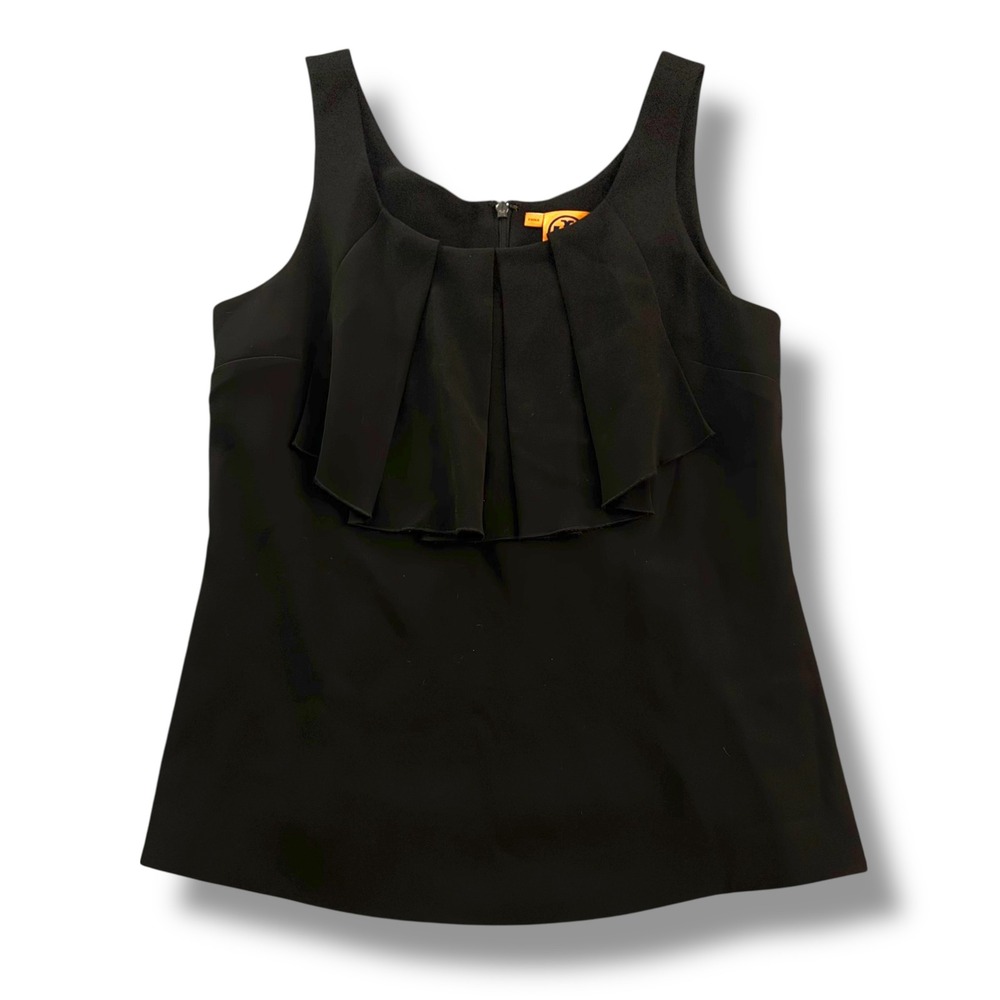 Tory Burch Top Women 8 Black Pleated Ruffle Scoop Neck Sleeveless 31081143